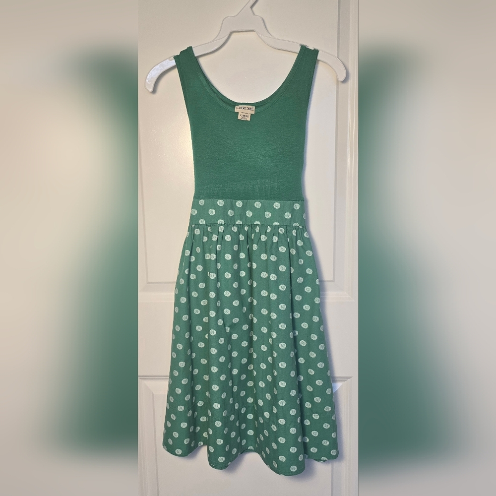 Cherokee‎ Green and White Polka Dot Girls Dress Size L (10/12)